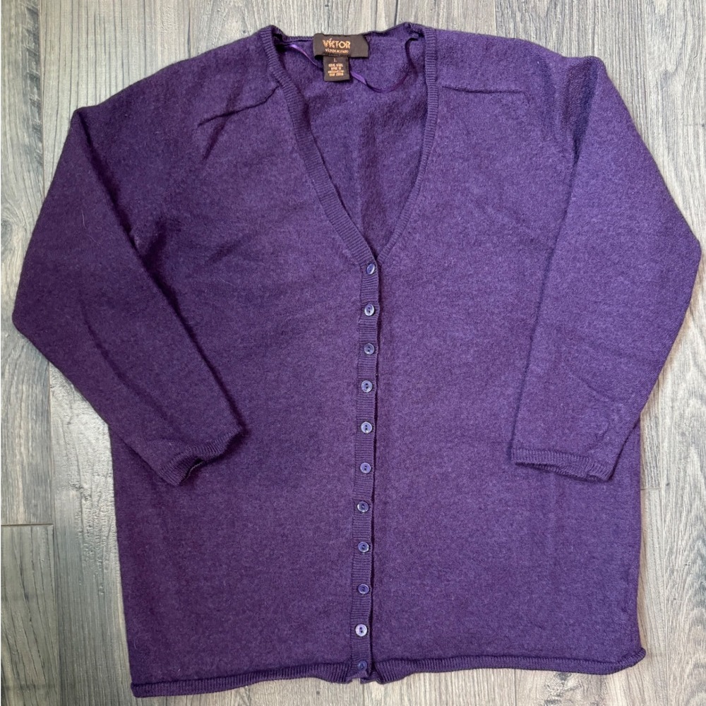 VIKTOR‎ ALFARO Purple 100% Wool Cardigan Button Front V-Neck Women's Size L